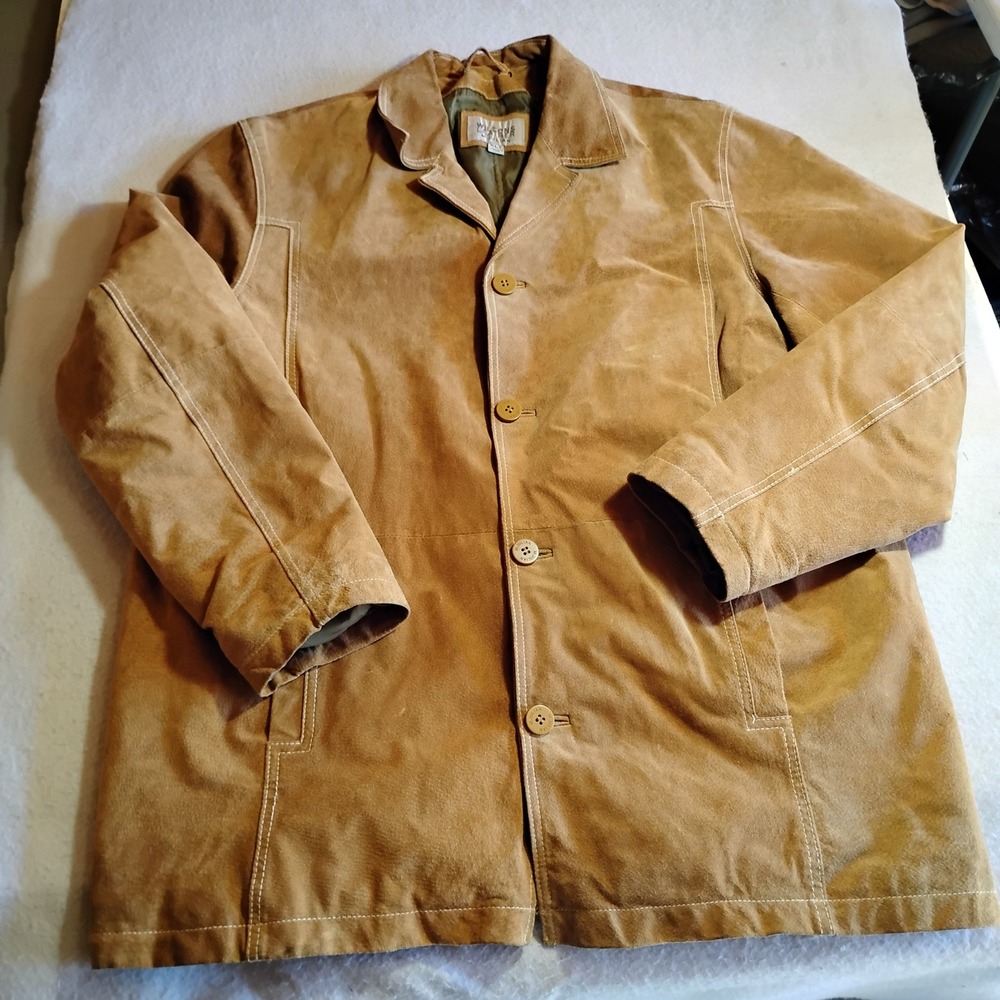 Wilsons Leather M. Julian Mens XLT Tan Suede Leather Car Coat Button Jacket Vntg